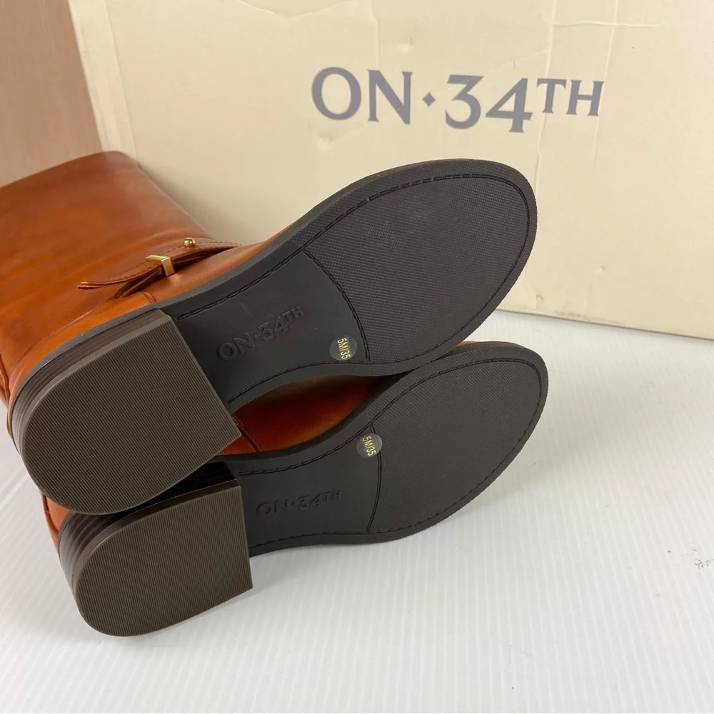 NIB ON 34th Firesel Cognac Leather Riding Boots Size 5